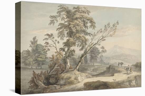 Italianate Landscape with Travellers No.2, C.1760 (W/C, Pen and Grey Ink over Graphite)-Paul Sandby-Stretched Canvas