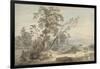 Italianate Landscape with Travellers No.2, C.1760 (W/C, Pen and Grey Ink over Graphite)-Paul Sandby-Framed Premium Giclee Print