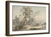 Italianate Landscape with Travellers No.2, C.1760 (W/C, Pen and Grey Ink over Graphite)-Paul Sandby-Framed Premium Giclee Print