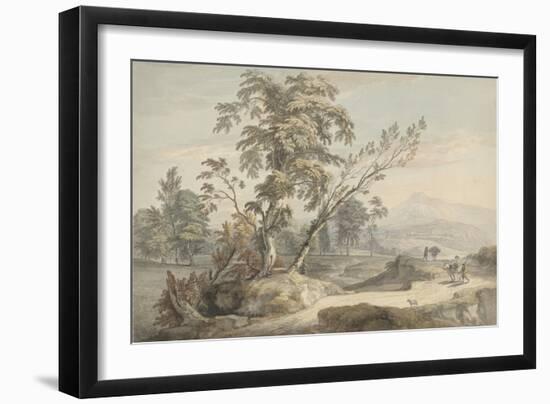 Italianate Landscape with Travellers No.2, C.1760 (W/C, Pen and Grey Ink over Graphite)-Paul Sandby-Framed Premium Giclee Print