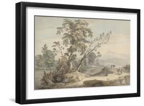 Italianate Landscape with Travellers No.2, C.1760 (W/C, Pen and Grey Ink over Graphite)-Paul Sandby-Framed Premium Giclee Print