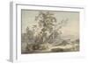 Italianate Landscape with Travellers No.2, C.1760 (W/C, Pen and Grey Ink over Graphite)-Paul Sandby-Framed Premium Giclee Print