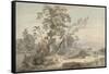 Italianate Landscape with Travellers No.2, C.1760 (W/C, Pen and Grey Ink over Graphite)-Paul Sandby-Framed Stretched Canvas