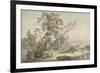 Italianate Landscape with Travellers No.2, C.1760 (W/C, Pen and Grey Ink over Graphite)-Paul Sandby-Framed Giclee Print