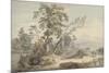 Italianate Landscape with Travellers No.2, C.1760 (W/C, Pen and Grey Ink over Graphite)-Paul Sandby-Mounted Giclee Print