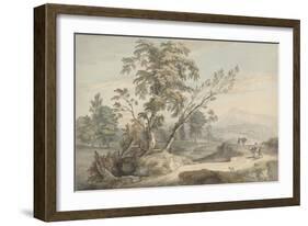 Italianate Landscape with Travellers No.2, C.1760 (W/C, Pen and Grey Ink over Graphite)-Paul Sandby-Framed Giclee Print