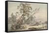 Italianate Landscape with Travellers No.2, C.1760 (W/C, Pen and Grey Ink over Graphite)-Paul Sandby-Framed Stretched Canvas