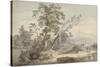 Italianate Landscape with Travellers No.2, C.1760 (W/C, Pen and Grey Ink over Graphite)-Paul Sandby-Stretched Canvas