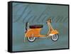 Italiano Vespa Orange on Blue-Dominique Vari-Framed Stretched Canvas