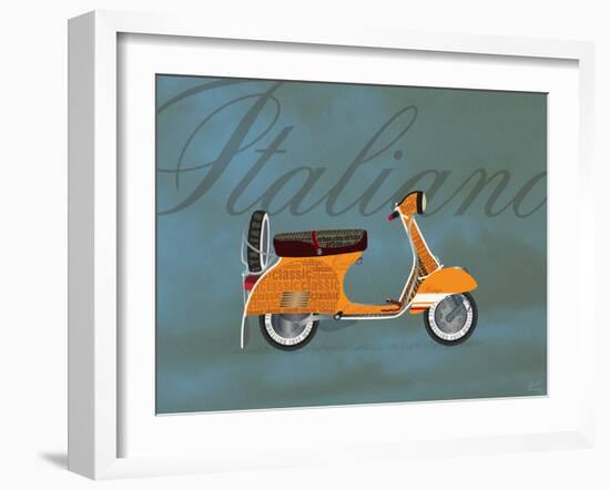 Italiano Vespa Orange on Blue-Dominique Vari-Framed Art Print