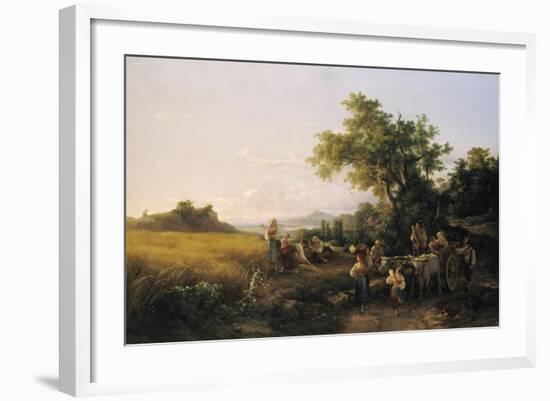 Italienische Landschaft Mit Ochsenwagen Waehrend Der Kornernte-Károly Markó-Framed Giclee Print