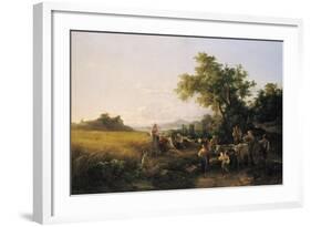 Italienische Landschaft Mit Ochsenwagen Waehrend Der Kornernte-Károly Markó-Framed Giclee Print