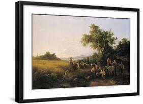 Italienische Landschaft Mit Ochsenwagen Waehrend Der Kornernte-Károly Markó-Framed Giclee Print
