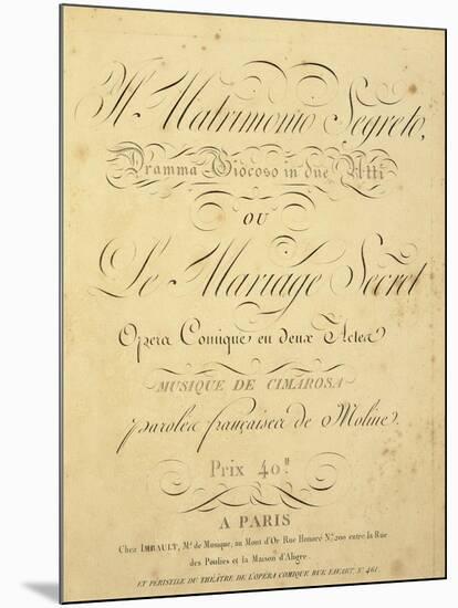 Italy, Bologna, Frontispiece for Il Matrimonio Segreto-null-Mounted Giclee Print