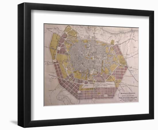 Italy, Bologna, Map with Town Plan-null-Framed Premium Giclee Print