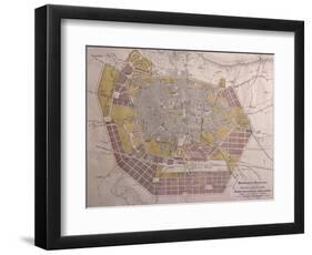 Italy, Bologna, Map with Town Plan-null-Framed Premium Giclee Print