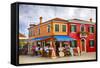 Italy, Burano, Colorful Houses and Restaurant of Burano.-Terry Eggers-Framed Stretched Canvas