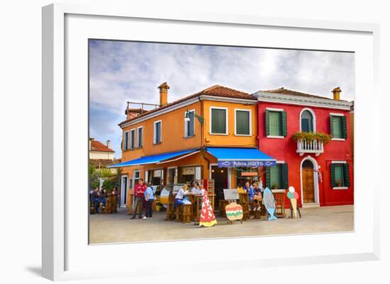 Italy, Burano, Colorful Houses and Restaurant of Burano.-Terry Eggers-Framed Photographic Print