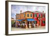 Italy, Burano, Colorful Houses and Restaurant of Burano.-Terry Eggers-Framed Photographic Print