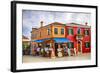 Italy, Burano, Colorful Houses and Restaurant of Burano.-Terry Eggers-Framed Photographic Print