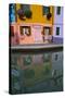 Italy, Burano, Houses along the Canals of Burano and reflections.-Terry Eggers-Stretched Canvas