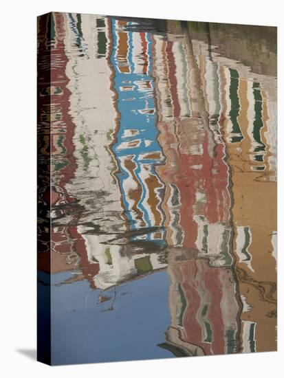 Italy, Burano, reflection of colorful houses in canal.-Merrill Images-Stretched Canvas