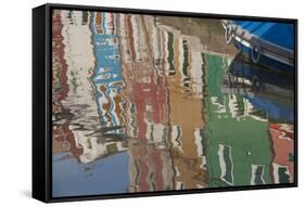 Italy, Burano, reflection of colorful houses in canal.-Merrill Images-Framed Stretched Canvas