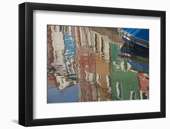 Italy, Burano, reflection of colorful houses in canal.-Merrill Images-Framed Premium Photographic Print