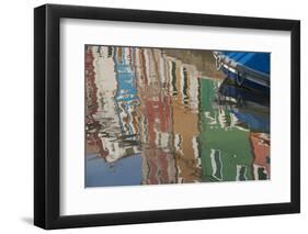 Italy, Burano, reflection of colorful houses in canal.-Merrill Images-Framed Premium Photographic Print