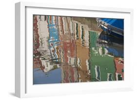 Italy, Burano, reflection of colorful houses in canal.-Merrill Images-Framed Photographic Print