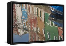 Italy, Burano, reflection of colorful houses in canal.-Merrill Images-Framed Stretched Canvas