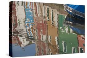 Italy, Burano, reflection of colorful houses in canal.-Merrill Images-Stretched Canvas