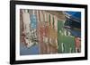 Italy, Burano, reflection of colorful houses in canal.-Merrill Images-Framed Photographic Print