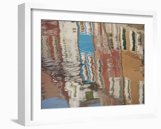 Italy, Burano, reflection of colorful houses in canal.-Merrill Images-Framed Photographic Print