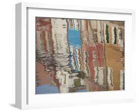 Italy, Burano, reflection of colorful houses in canal.-Merrill Images-Framed Photographic Print