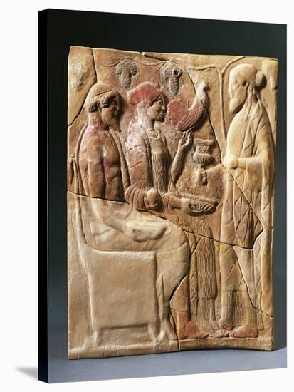 Italy, Calabria, Locri, Pinax Depicting a Man Bringing a Seated Couple an Offer, Terracotta-null-Stretched Canvas