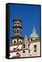 Italy, Campania, Atrani, Amalfi Coast. This is the dome and bell tower of Santa Maria.-Julie Eggers-Framed Stretched Canvas