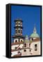 Italy, Campania, Atrani, Amalfi Coast. This is the dome and bell tower of Santa Maria.-Julie Eggers-Framed Stretched Canvas