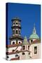 Italy, Campania, Atrani, Amalfi Coast. This is the dome and bell tower of Santa Maria.-Julie Eggers-Stretched Canvas