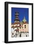 Italy, Campania, Atrani, Amalfi Coast. This is the dome and bell tower of the church of Santa Maria-Julie Eggers-Framed Photographic Print