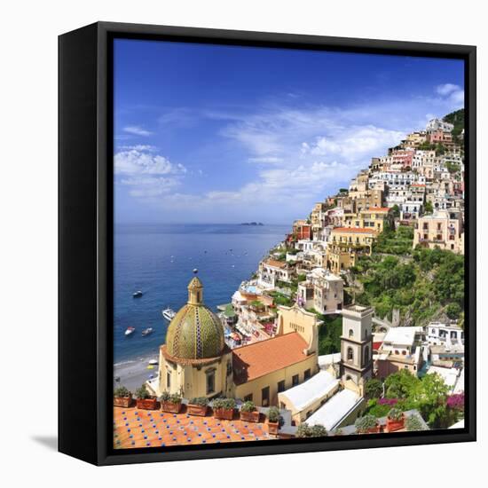 Italy, Campania, Salerno District, Peninsula of Sorrento, Positano, Santa Maria Assunta Church View-Francesco Iacobelli-Framed Stretched Canvas