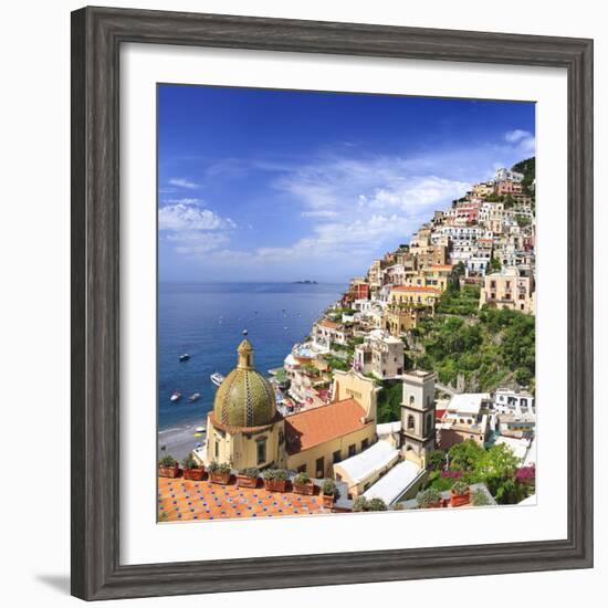 Italy, Campania, Salerno District, Peninsula of Sorrento, Positano, Santa Maria Assunta Church View-Francesco Iacobelli-Framed Photographic Print