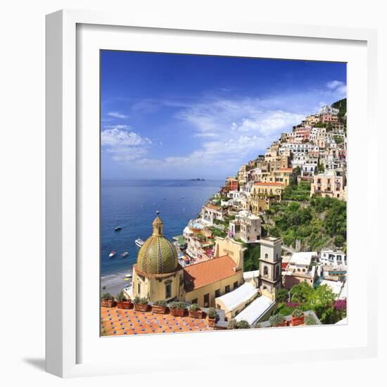 Italy, Campania, Salerno District, Peninsula of Sorrento, Positano, Santa Maria Assunta Church View-Francesco Iacobelli-Framed Photographic Print