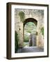 Italy, Chianti, Monteriggioni. Looking out an arched entrance into the walled town.-Julie Eggers-Framed Photographic Print