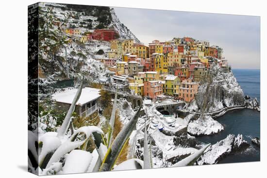 Italy, cinque Terre, Manarola. Snow in Manarola only every 25 years it happens to snow in the cinqu-Catherina Unger-Stretched Canvas