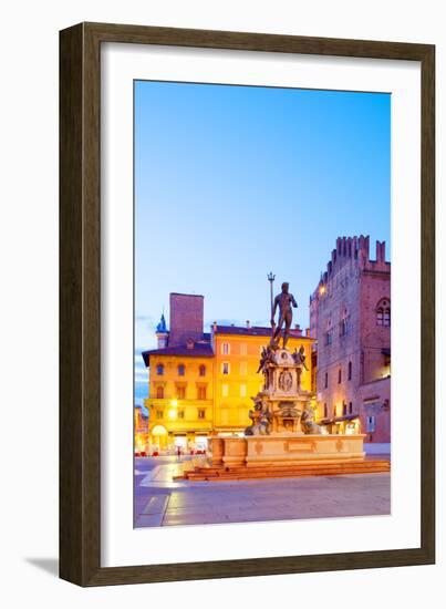 Italy, Emilia Romagana, Bologna. Piazza Maggiore with the Neptune Statue and Fountain.-Ken Scicluna-Framed Photographic Print