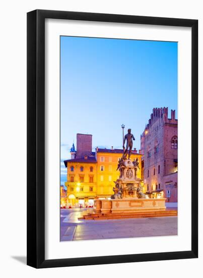 Italy, Emilia Romagana, Bologna. Piazza Maggiore with the Neptune Statue and Fountain.-Ken Scicluna-Framed Photographic Print