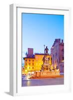 Italy, Emilia Romagana, Bologna. Piazza Maggiore with the Neptune Statue and Fountain.-Ken Scicluna-Framed Photographic Print