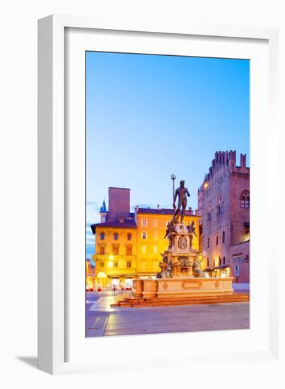 Italy, Emilia Romagana, Bologna. Piazza Maggiore with the Neptune Statue and Fountain.-Ken Scicluna-Framed Photographic Print