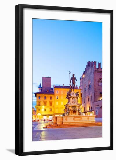 Italy, Emilia Romagana, Bologna. Piazza Maggiore with the Neptune Statue and Fountain.-Ken Scicluna-Framed Photographic Print